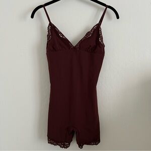 SKIMS Fits Everybody Lace Triangle Onesie in Oxblood size Medium